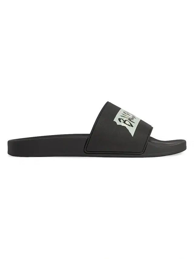 Balenciaga Men's Pool Slide Sandals - Black White