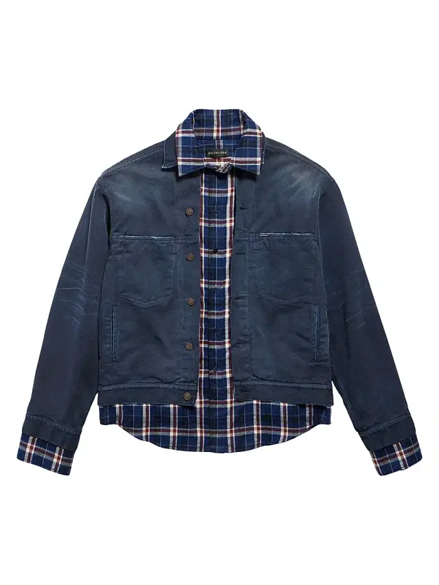 Balenciaga Men's Patched Denim Jacket - Navy Dirty Dark Blue