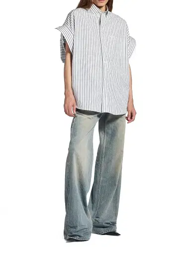 Balenciaga Women's Tucked Sleeve Shirt - White - Size 4 | Thumbnail 2