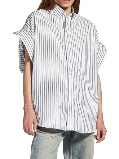 Balenciaga Women's Tucked Sleeve Shirt - White - Size 4 | Thumbnail 4