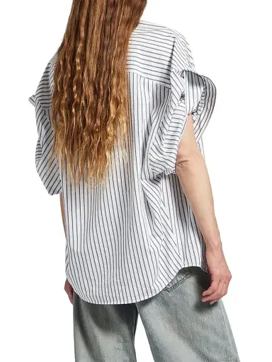 Balenciaga Women's Tucked Sleeve Shirt - White - Size 4 | Thumbnail 6