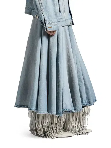 Balenciaga Women's Godet Maxi Skirt - Dirty Light Blue | Thumbnail 5