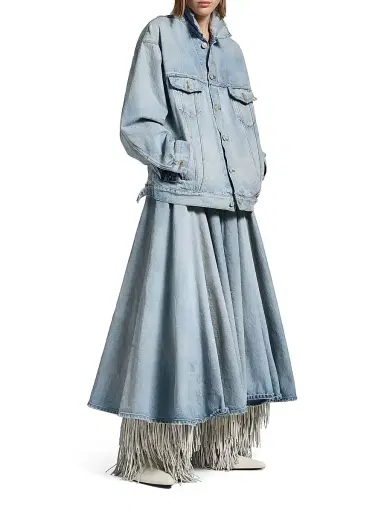 Balenciaga Women's Godet Maxi Skirt - Dirty Light Blue | Thumbnail 6