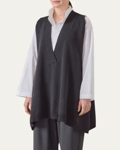 Eskandar A-Line Sleeveless Deep-V Long Cashmere Sweater | Thumbnail 2