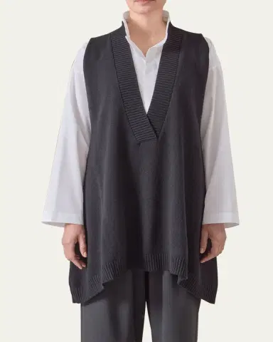 Eskandar A-Line Sleeveless Deep-V Long Cashmere Sweater | Thumbnail 4