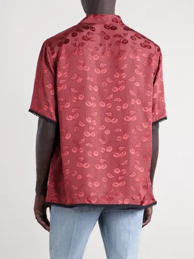 Valentino Garavani Cherryfic Camp-Collar Crochet-Trimmed Jacquard Shirt - Men | Thumbnail 4