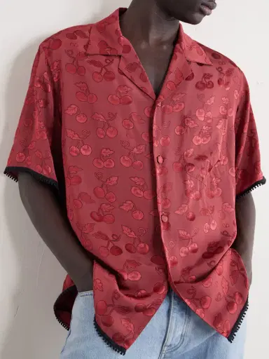 Valentino Garavani Cherryfic Camp-Collar Crochet-Trimmed Jacquard Shirt - Men | Thumbnail 5