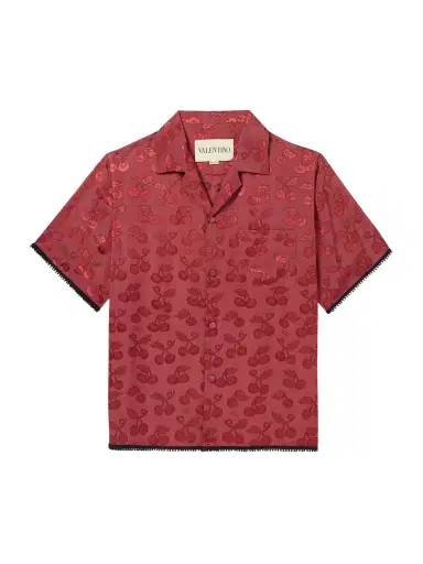Valentino Garavani Cherryfic Camp-Collar Crochet-Trimmed Jacquard Shirt - Men | Thumbnail 1