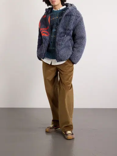 Loewe Leather-Trimmed Fleece-Jacquard Hooded Jacket - Men | Thumbnail 2 Loewe Leather-Trimmed Fleece-Jacquard Hooded Jacket - Men | Thumbnail 2