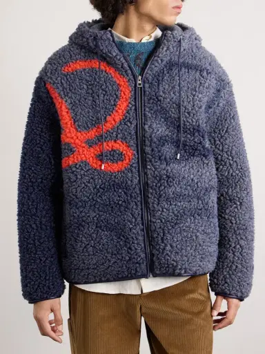 Loewe Leather-Trimmed Fleece-Jacquard Hooded Jacket - Men | Thumbnail 3 Loewe Leather-Trimmed Fleece-Jacquard Hooded Jacket - Men | Thumbnail 3