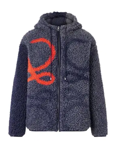 Loewe Leather-Trimmed Fleece-Jacquard Hooded Jacket - Men | Thumbnail 1 Loewe Leather-Trimmed Fleece-Jacquard Hooded Jacket - Men | Thumbnail 1