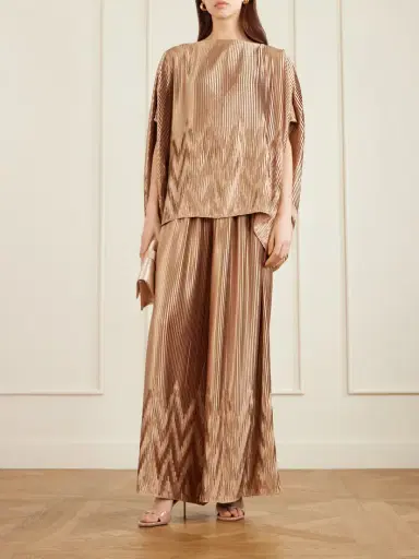 Dima Ayad Metallic Plissé-satin Wide-leg Pants | Thumbnail 2