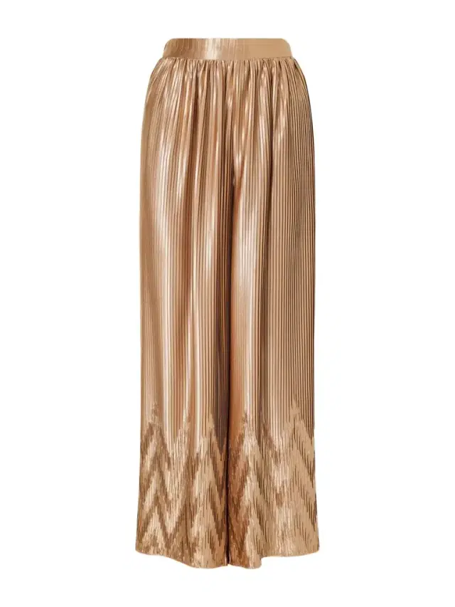 Metallic Plissé-satin Wide-leg Pants