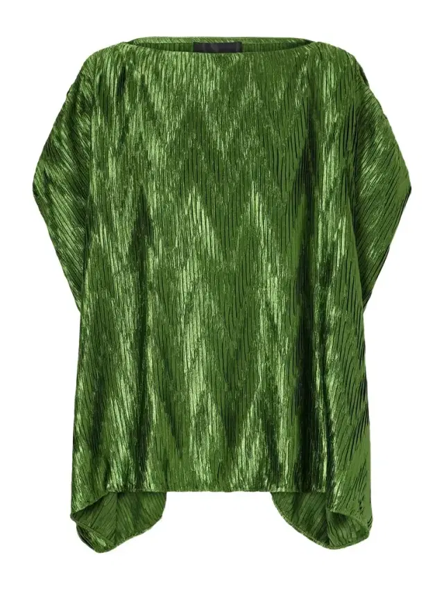 Metallic Plissé-satin Blouse