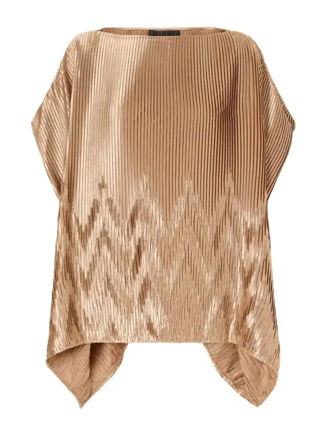 Metallic Plissé-satin Blouse