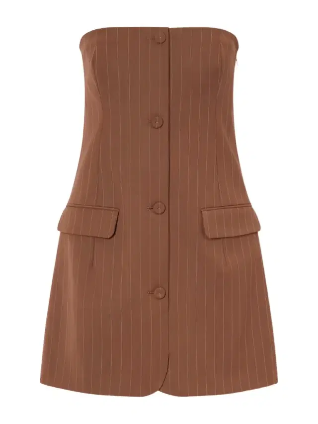 Strapless Pinstriped Wool-blend Twill Mini Dress