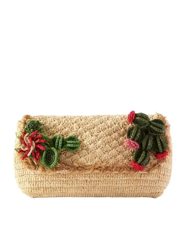 Embellished Raffia Clutch