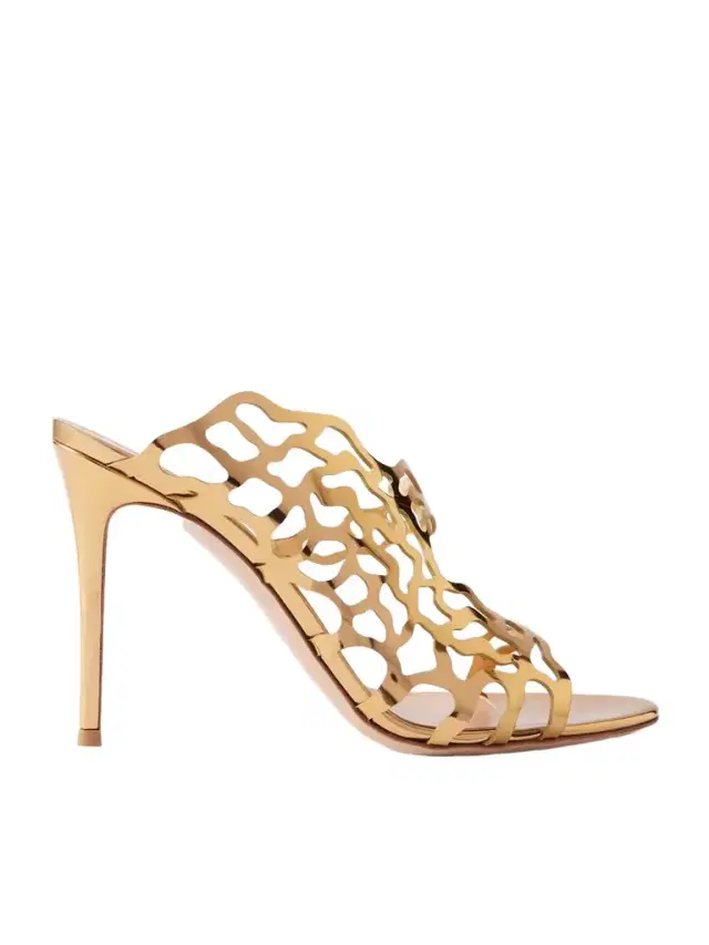95 Laser-cut Metallic Leather Mules