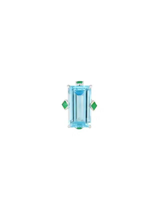 Wish Fine Jewelry 14.97ct Sky Blue Topaz Emerald 18K Gold Cocktail Ring
