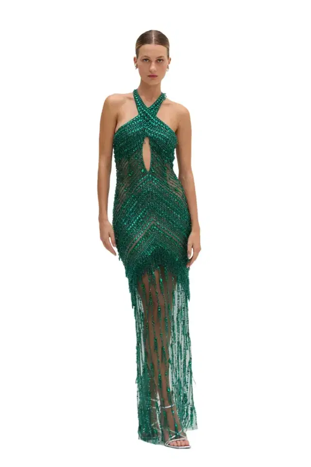 PatBo CRYSTAL EMBROIDERY HALTERNECK GOWN