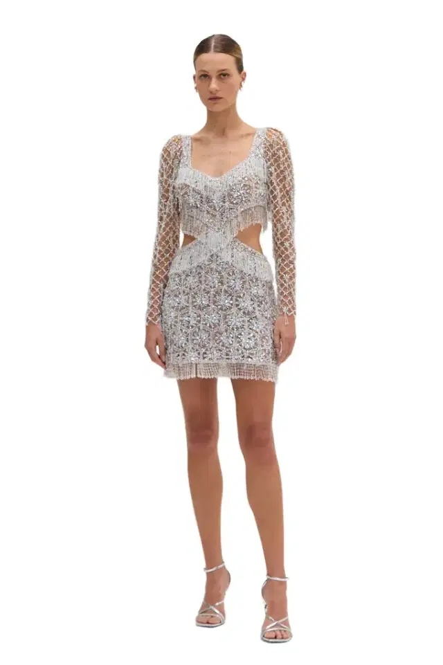 PatBo CRYSTAL EMBROIDERY LONG SLEEVE MINI DRESS