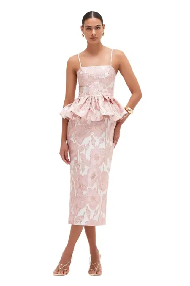 PatBo PETAL JACQUARD PEPLUM MIDI DRESS