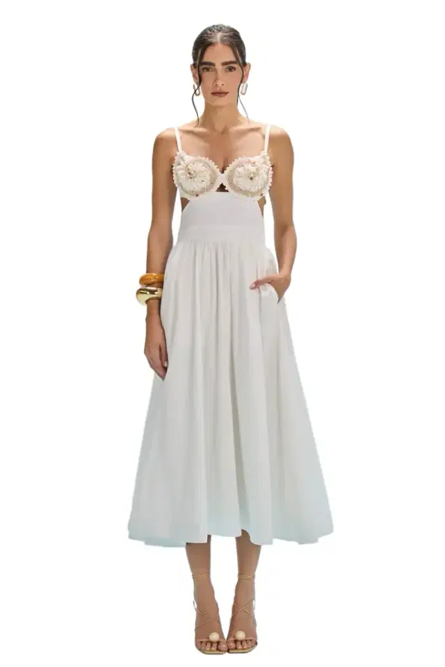 SEAWEED SHELL EMBROIDERED MIDI DRESS