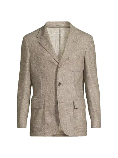 Corneliani Men's Wool-Silk-Blend Textured Sport Jacket - Natural | Thumbnail 1 Corneliani Men's Wool-Silk-Blend Textured Sport Jacket - Natural | Thumbnail 1