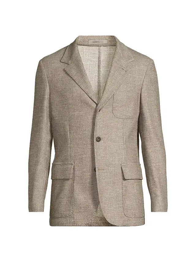 Men's Wool-Silk-Blend Textured Sport Jacket - Natural