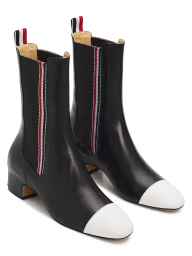 Thom Browne Women's Leather Mid-Calf Chelsea Boots - Black White - Size 9 | Thumbnail 2 Thom Browne Women's Leather Mid-Calf Chelsea Boots - Black White - Size 9 | Thumbnail 2