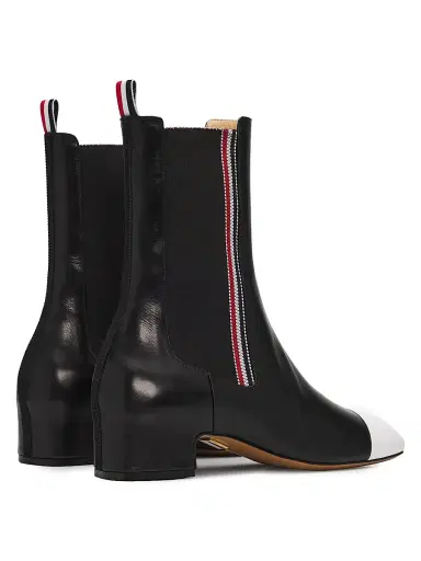 Thom Browne Women's Leather Mid-Calf Chelsea Boots - Black White - Size 9 | Thumbnail 3 Thom Browne Women's Leather Mid-Calf Chelsea Boots - Black White - Size 9 | Thumbnail 3