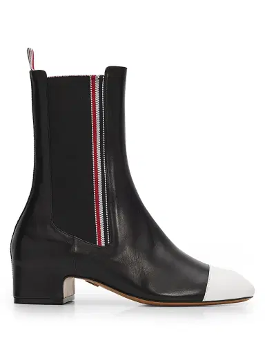 Thom Browne Women's Leather Mid-Calf Chelsea Boots - Black White - Size 9 | Thumbnail 1 Thom Browne Women's Leather Mid-Calf Chelsea Boots - Black White - Size 9 | Thumbnail 1
