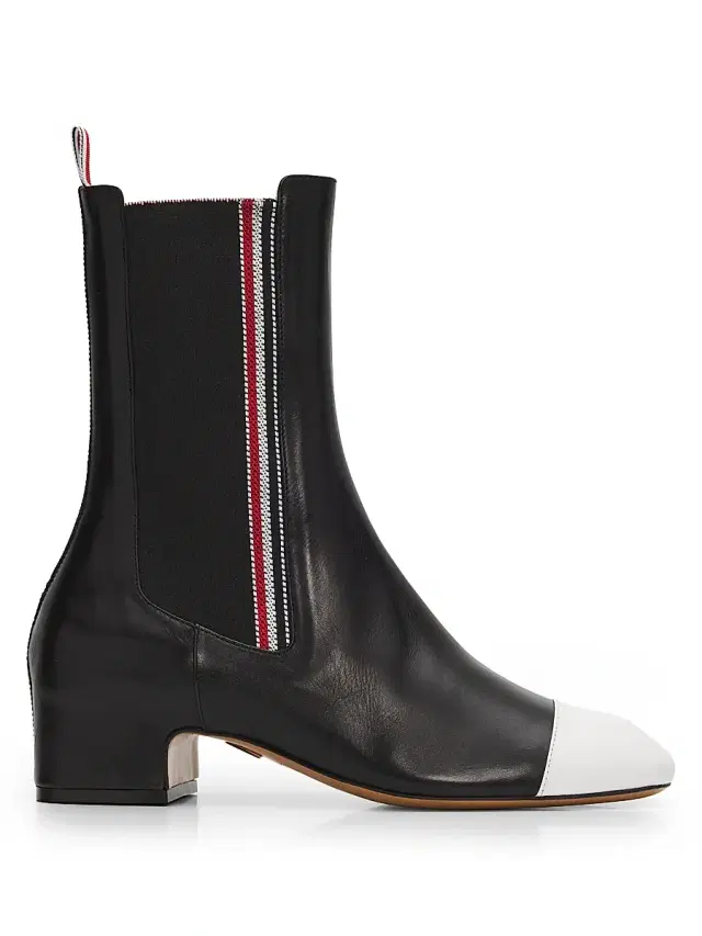 Thom Browne Women's Leather Mid-Calf Chelsea Boots - Black White