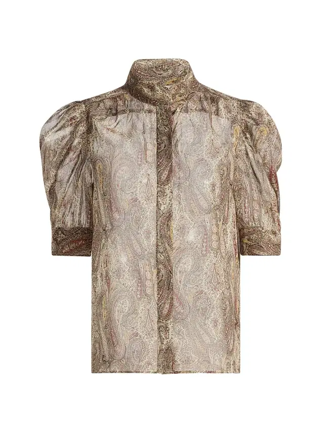 FRAME Women's The Gillian Paisley Silk Top - Ecru Multi