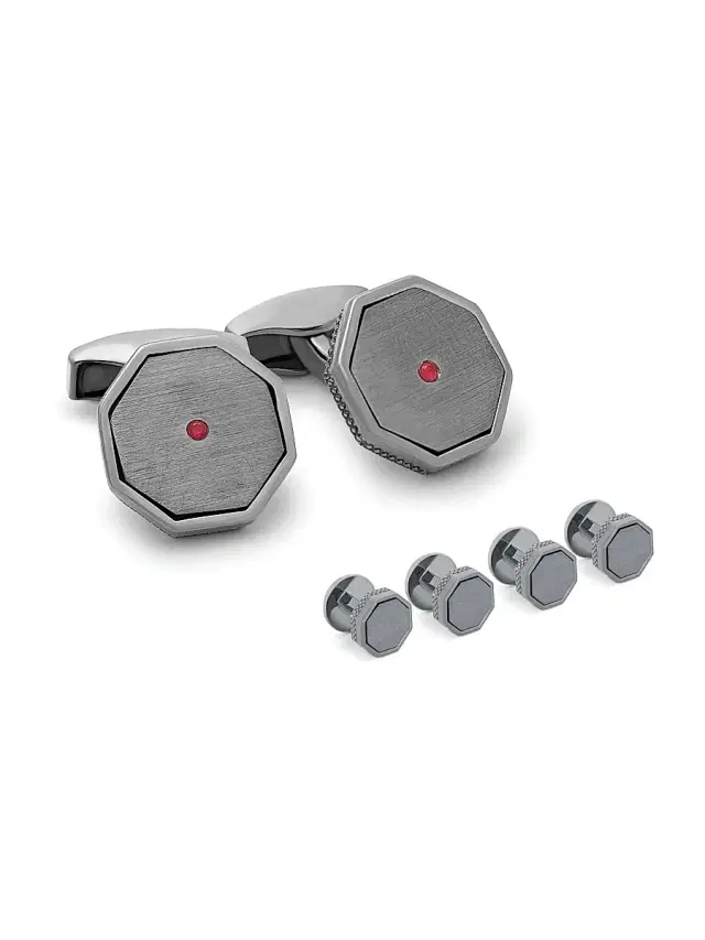 Tateossian Men's London Eye Ruby Octagon Cufflink Set - Red