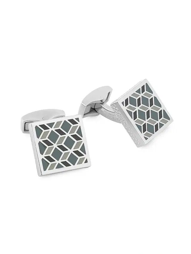 Tateossian Men's 3D Illusion Geometric Squares Cufflinks - Grey