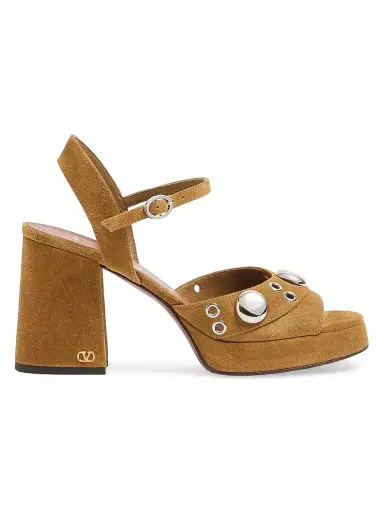 Valentino Garavani Women's Nellcote 90MM Platform Sandals in Split Leather - Havana Beige - Size 5 | Thumbnail 1 Valentino Garavani Women's Nellcote 90MM Platform Sandals in Split Leather - Havana Beige - Size 5 | Thumbnail 1