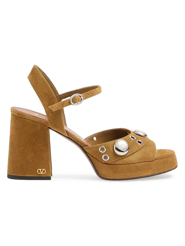 Valentino Garavani Women's Nellcote 90MM Platform Sandals in Split Leather - Havana Beige