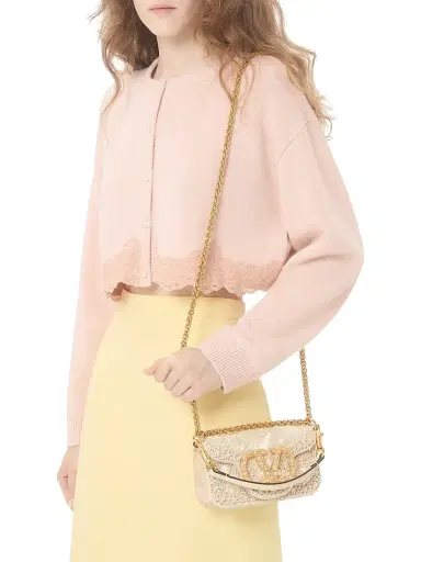 Valentino Garavani Women's Locò Small Embroidered Shoulder Bag with Jewel Logo - Butter | Thumbnail 3 Valentino Garavani Women's Locò Small Embroidered Shoulder Bag with Jewel Logo - Butter | Thumbnail 3
