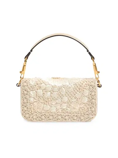 Valentino Garavani Women's Locò Small Embroidered Shoulder Bag with Jewel Logo - Butter | Thumbnail 4 Valentino Garavani Women's Locò Small Embroidered Shoulder Bag with Jewel Logo - Butter | Thumbnail 4