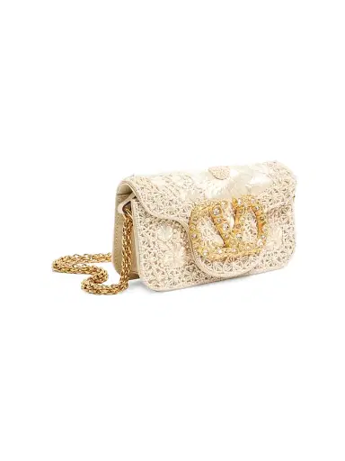 Valentino Garavani Women's Locò Small Embroidered Shoulder Bag with Jewel Logo - Butter | Thumbnail 5 Valentino Garavani Women's Locò Small Embroidered Shoulder Bag with Jewel Logo - Butter | Thumbnail 5