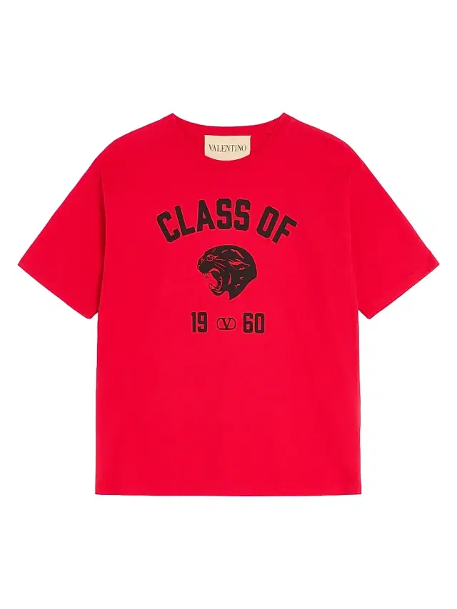 Men's Cotton T-Shirt with Panther Print - Red Black