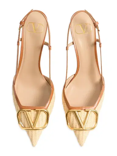 Valentino Garavani Women's VLogo 80MM Signature Raffia Slingback Pumps | Thumbnail 4