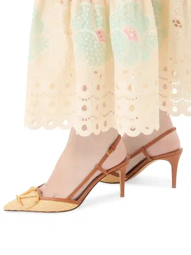 Valentino Garavani Women's VLogo 80MM Signature Raffia Slingback Pumps | Thumbnail 7