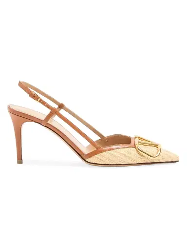 Valentino Garavani Women's VLogo 80MM Signature Raffia Slingback Pumps | Thumbnail 1