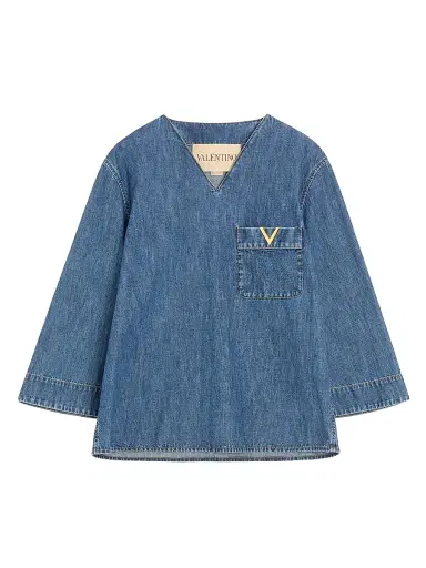 Valentino Garavani Women's Denim Chambray Blouse - Blue - Size 10 | Thumbnail 1 Valentino Garavani Women's Denim Chambray Blouse - Blue - Size 10 | Thumbnail 1