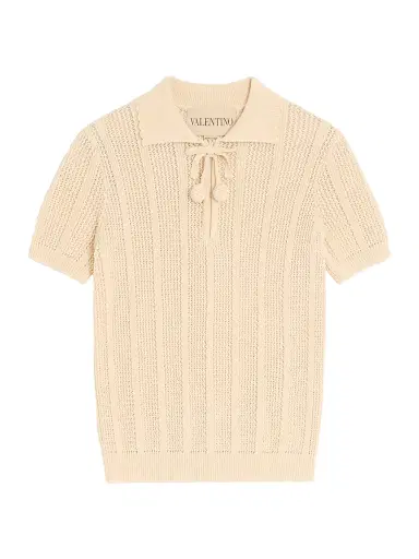 Valentino Garavani Women's Embroidered Cotton Knit Polo Shirt - Ivory - Size XL | Thumbnail 1 Valentino Garavani Women's Embroidered Cotton Knit Polo Shirt - Ivory - Size XL | Thumbnail 1