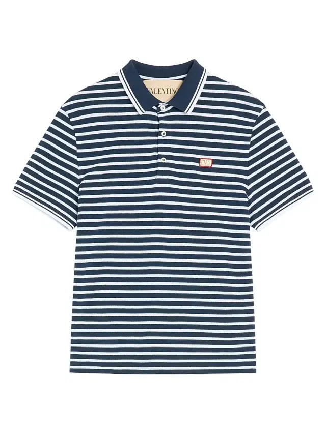 Men's Cotton Piqué Polo with VLogo Patch - White Blue