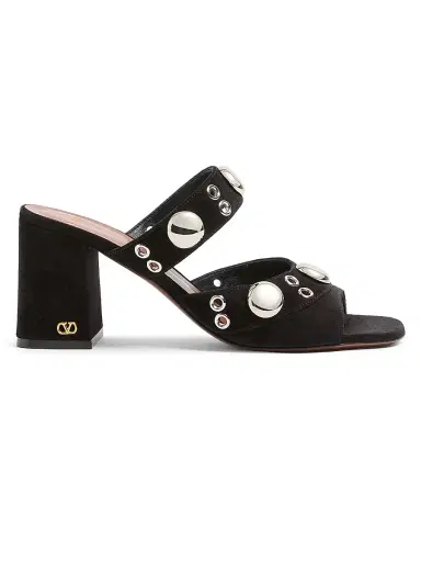 Valentino Garavani Women's Nellcote 75MM Slide Sandals in Split Leather - Black - Size 5.5 | Thumbnail 1 Valentino Garavani Women's Nellcote 75MM Slide Sandals in Split Leather - Black - Size 5.5 | Thumbnail 1