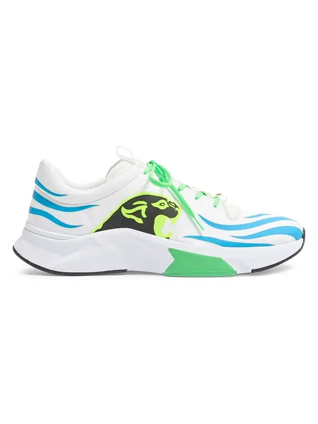 Valentino Garavani Men's Panther Blaze Low-Top Sneakers in Ripstop Fabric - White Light Blue